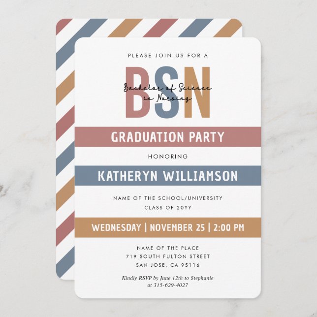 Retro BSN Nursing School Graduation RN   Invitation (Front/Back)