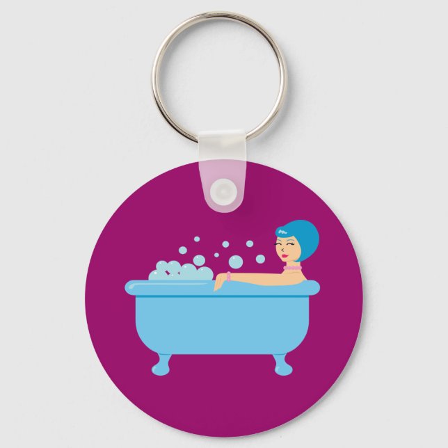 Retro Bubble Bath Girl Key Ring (Front)