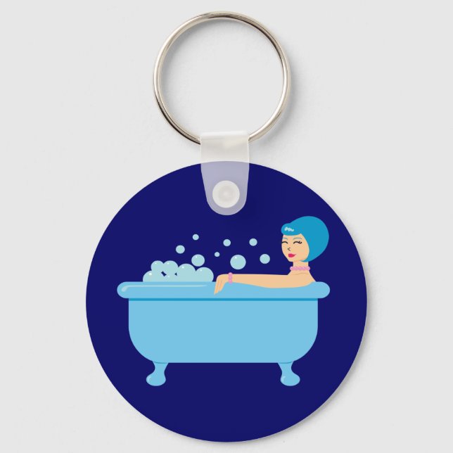 Retro Bubble Bath Girl Key Ring (Front)