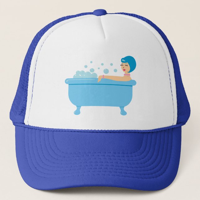 Retro Bubble Bath Girl Trucker Hat (Front)