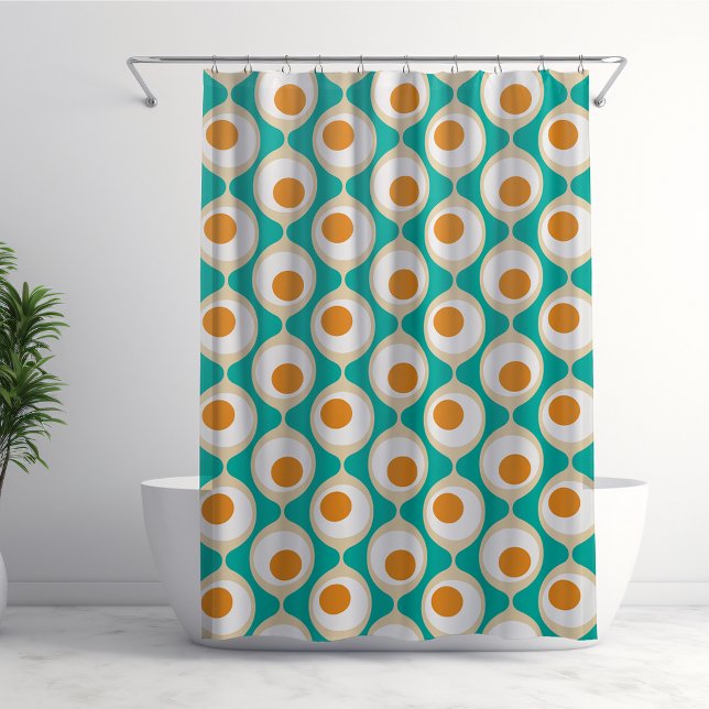 Retro Bubble Chain Pattern in Teal, Orange Shower Curtain (Creator Uploaded)