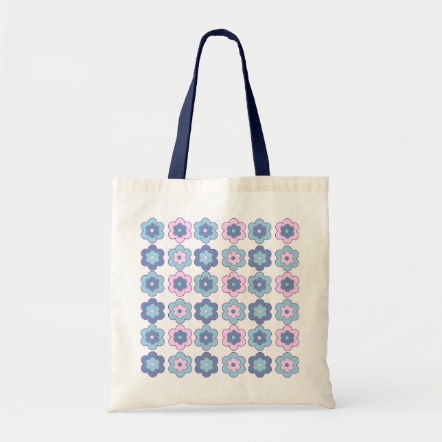 Retro Bubble Flowers (Pink and Blue) Pattern Tote Bag (Front)
