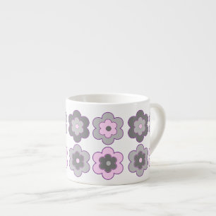 Retro Bubble Flowers (Pink and Grey) Pattern Espresso Cup