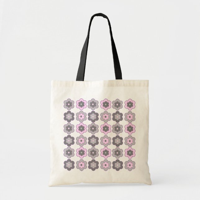 Retro Bubble Flowers (Pink and Grey) Pattern Tote Bag (Front)