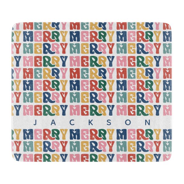 Retro Bubble Letter Custom Christmas Cutting Board (Front)