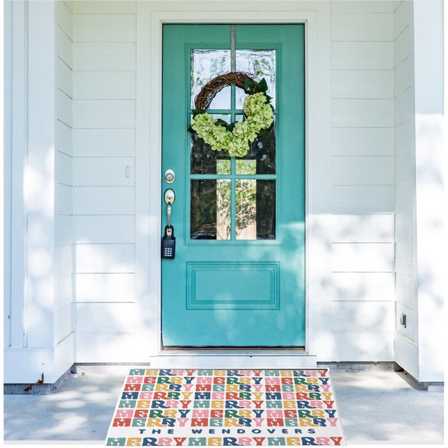 Retro Bubble Letter Custom Christmas  Doormat (Creator Uploaded)