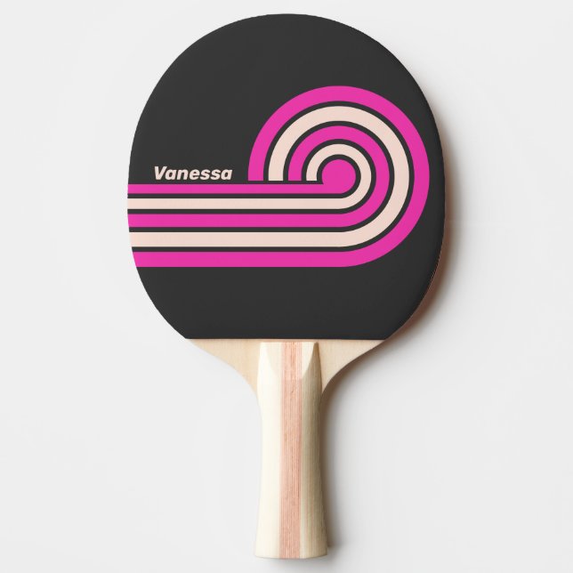 Retro Bubblegum Curl Stripes with Name Ping Pong Paddle (Front)