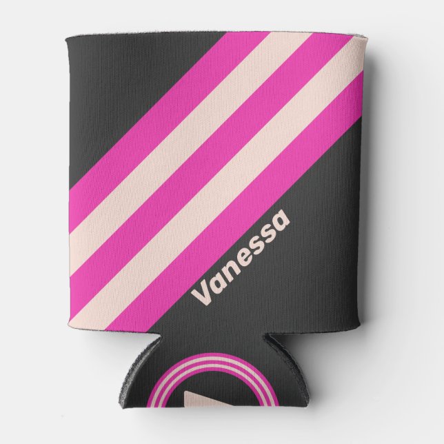 Retro Bubblegum Stripes with Name Can Cooler (Front)