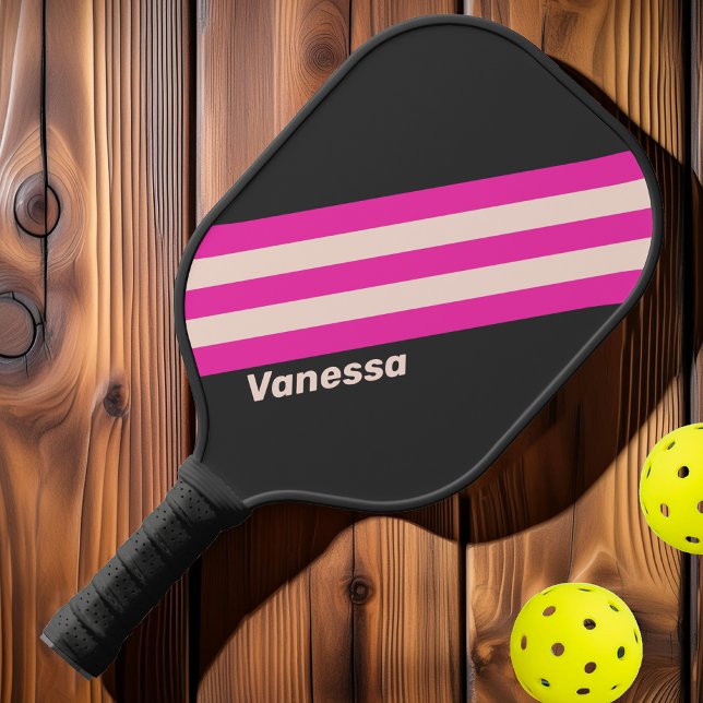 Retro Bubblegum Stripes with Name Pickleball Paddle (Creator Uploaded)