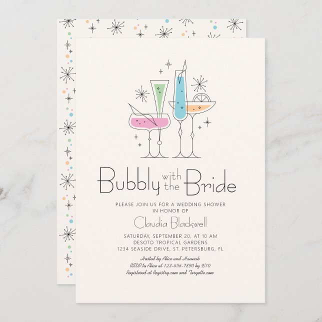Retro Bubbly Champagne Bridal Shower Invitation (Front/Back)