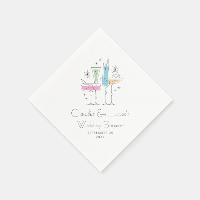 Retro Bubbly Champagne Bridal Shower Napkin (Corner)