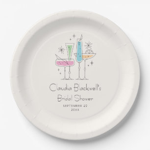 Retro Bubbly Champagne Bridal Shower Paper Plate