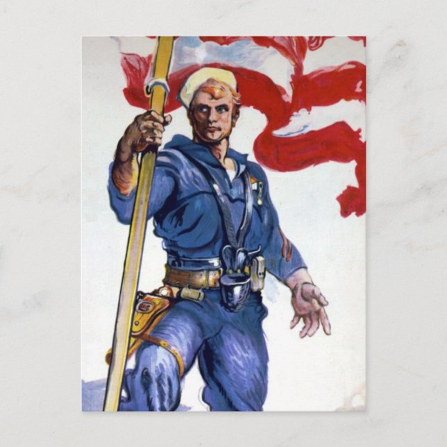 Retro Buff Navy Sailor Patriotic Fighting Man Postcard (Front)