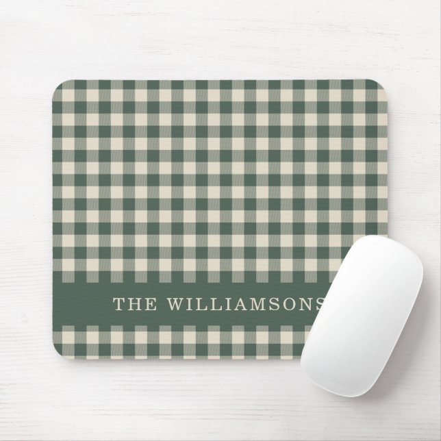 Retro Buffalo Plaid Forest Green Personalised Name Mouse Pad (With Mouse)