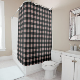 Retro Buffalo Plaid in Black and Blush Pink Shower Curtain