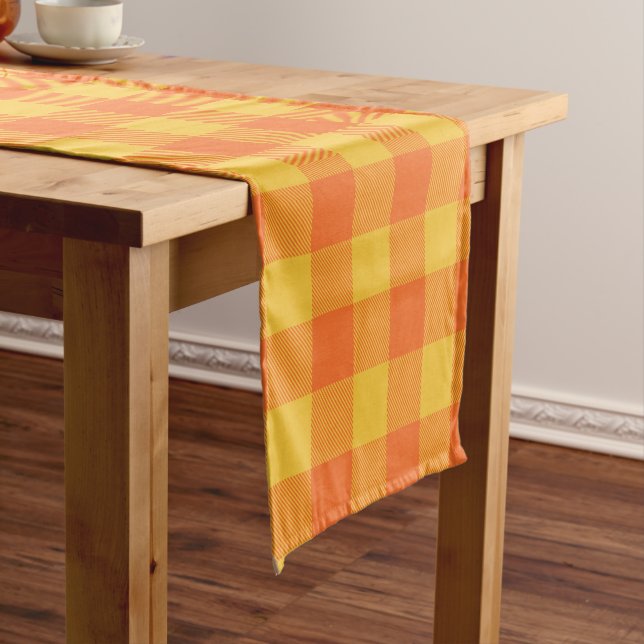 Retro Buffalo Plaid Tartan Pattern Yellow Orange Short Table Runner (In Situ)