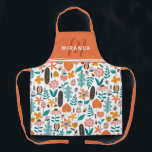 Retro Bugs & Flowers Pattern Orange Monogram Apron<br><div class="desc">Multi coloured apron perfect for fall with a pattern of flowers,  leaves,  and bugs in a whimsical style. Add your name and monogram on the orange top of the apron.</div>