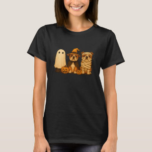 Retro Bull Dog Witch Scary Halloween Pumpkin Women T-Shirt
