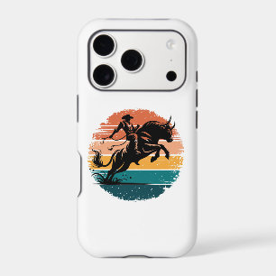Retro Bull Riding Sunset Western Silhouette