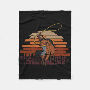Retro Bull Riding Western Country Cowboy Fleece Blanket