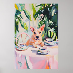 Retro Bull Terrier Poster, Bull Terrier Oil Poster