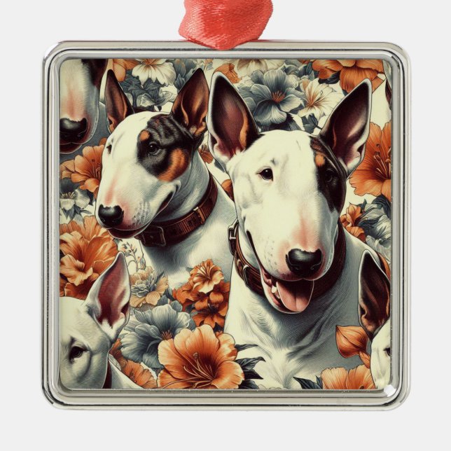 Retro Bull Terrier Seamless Painting Metal Ornament (Front)
