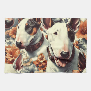 Retro Bull Terrier Seamless Painting Tea Towel