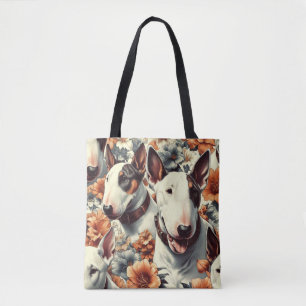 Retro Bull Terrier Seamless Painting Tote Bag