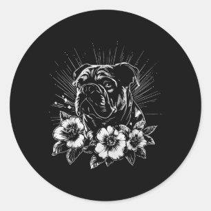 Retro Bulldog Dog Lover Tattoo Style _1 Classic Round Sticker