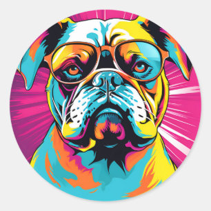 Retro Bulldog Pop Art Classic Round Sticker