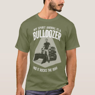 Retro Bulldozer Driver Silhouette Minimalist Green T-Shirt