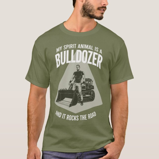 Retro Bulldozer Driver Silhouette Minimalist Green T-Shirt (Front)
