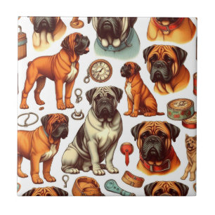 Retro Bullmastiff Seamless Ceramic Tile