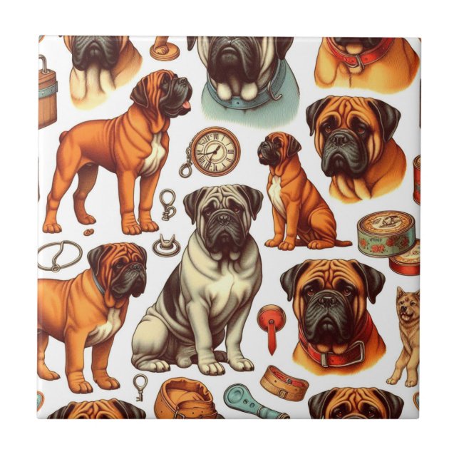Retro Bullmastiff Seamless Ceramic Tile (Front)