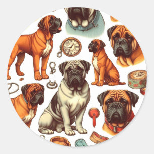 Retro Bullmastiff Seamless Classic Round Sticker