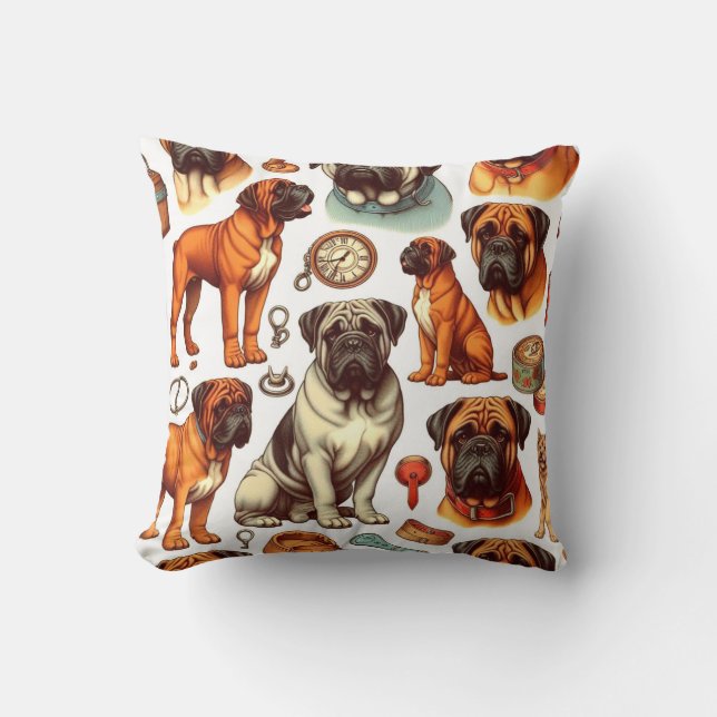 Retro Bullmastiff Seamless Cushion (Front)
