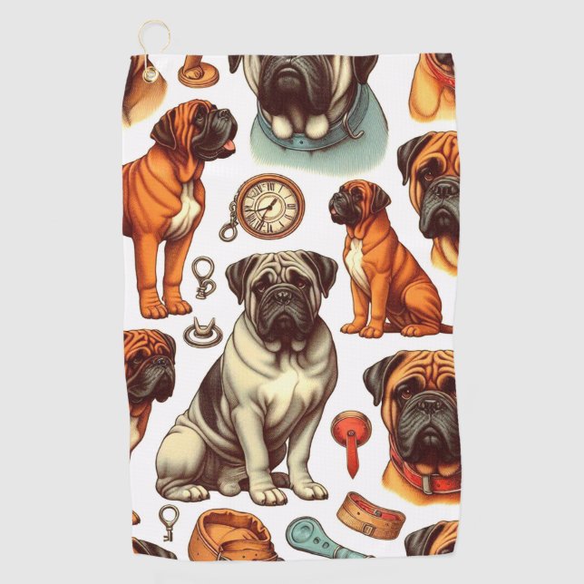 Retro Bullmastiff Seamless Golf Towel (Front)