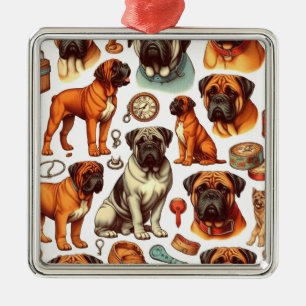 Retro Bullmastiff Seamless Metal Ornament