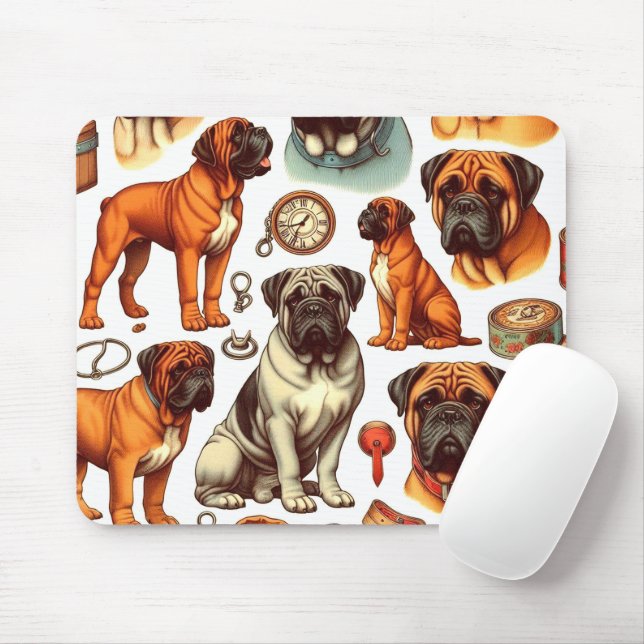 Retro Bullmastiff Seamless Mouse Pad (With Mouse)