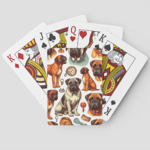 Retro Bullmastiff Seamless Playing Cards