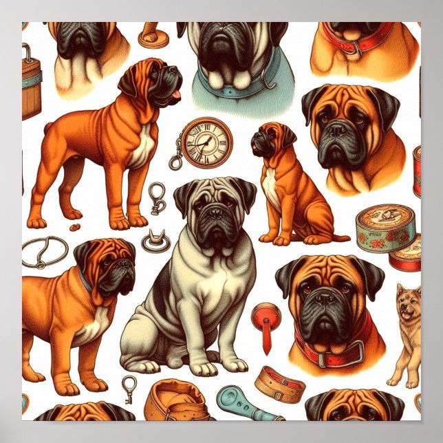 Retro Bullmastiff Seamless Poster (Front)
