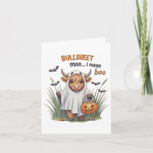 Retro Bullsheet Halloween Cow Ghost Moo I Mean Boo Card