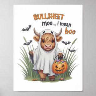 Retro Bullsheet Halloween Cow Ghost Moo I Mean Boo Poster