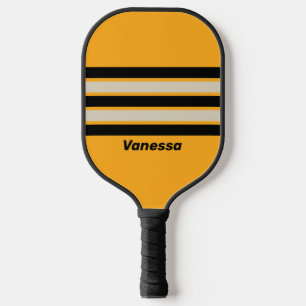 Retro Bumblebee Buzz Across Striping with Name Pickleball Paddle