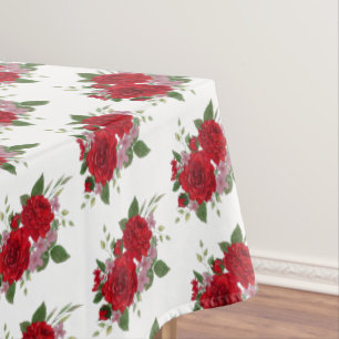 Retro Bunch of Flowers, Red Roses Tablecloth