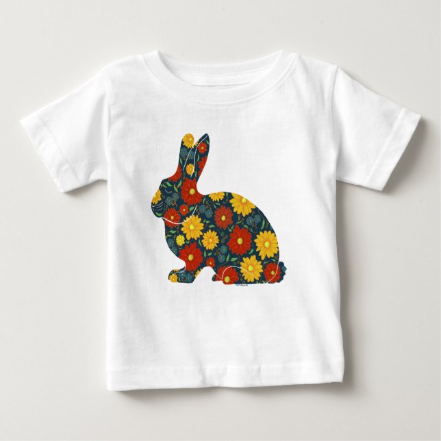 Retro bunny rabbit and flowers baby T-Shirt (Front)