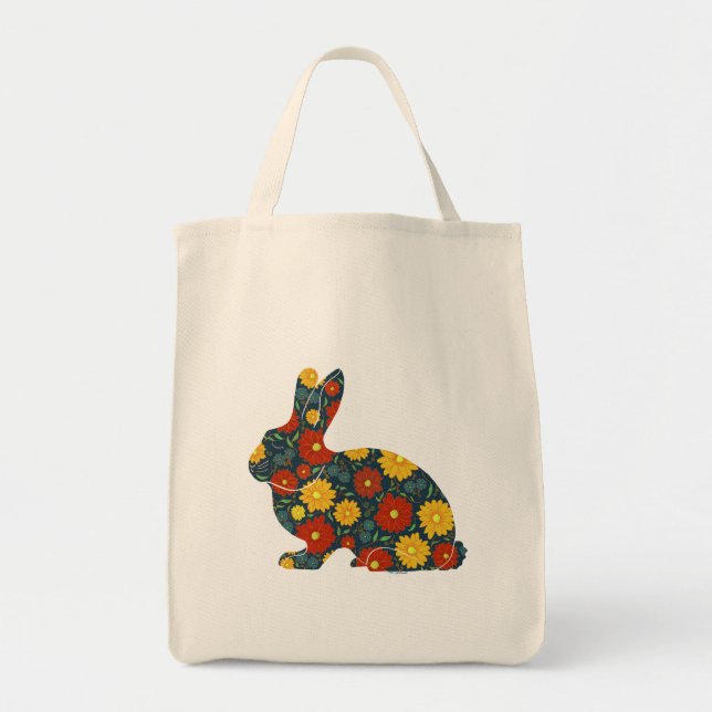 Retro bunny rabbit and flowers tote bag (Front)