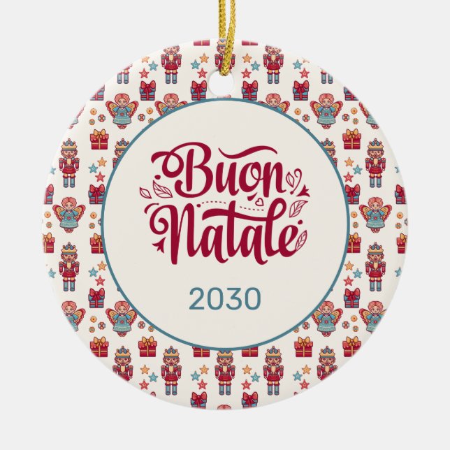 Retro Buon Natale Ceramic Ornament (Front)