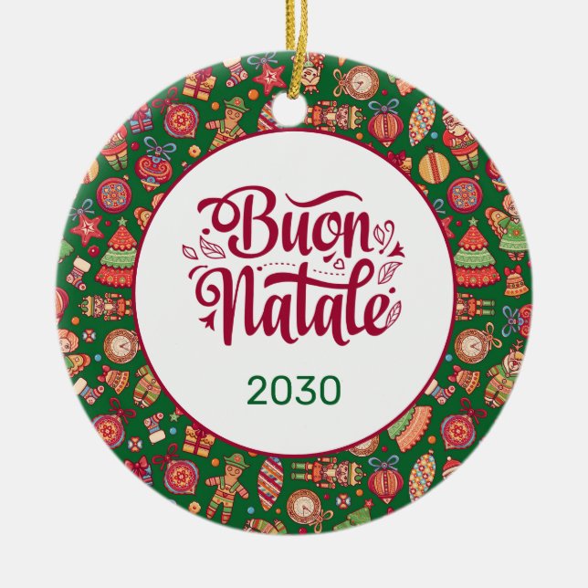 Retro Buon Natale Personalised Ceramic Ornament (Front)