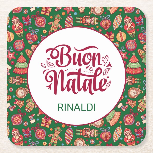 Retro Buon Natale Personalised Square Paper Coaster (Front)